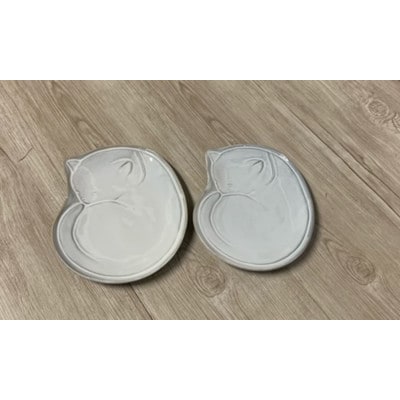 キャットパッド　フードボウル(名前、写真入れ)　　猫型皿(白)2個