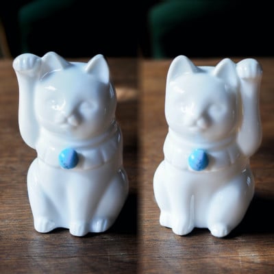 【招き猫】瀬戸焼 Jeramic 2体セット　ターコイズ(12月)