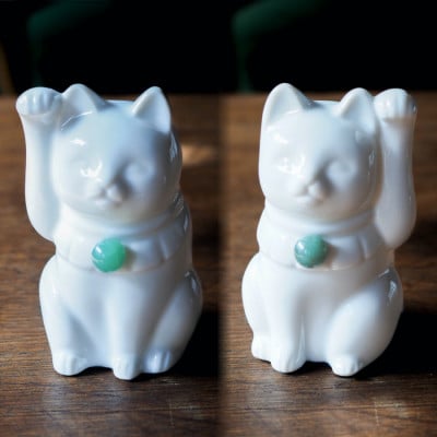 【招き猫】瀬戸焼 Jeramic 2体セット　アベンチュリン(5月)