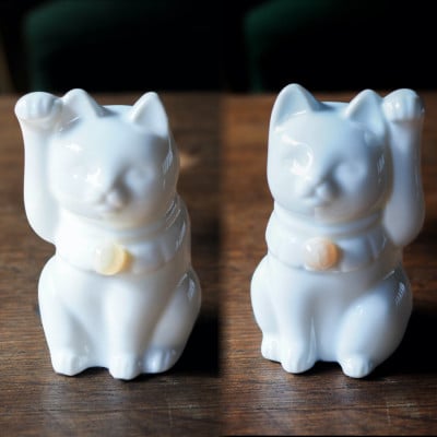 【招き猫】瀬戸焼 Jeramic 2体セット　ムーンストーン(6月)