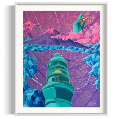 世界に一つだけ!アクリル絵画オーダー作品 F10(530mm×455mm)　御前崎の風景　ホワイト額
