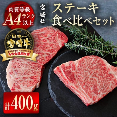 宮崎牛　サーロイン・リブロースステーキ食べ比べセット400g A4等級以上[2127]