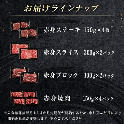 宮崎牛赤身尽くし4ヶ月定期便(合計2.4kg)焼肉・スライス・ステーキ・ブロック[2399]