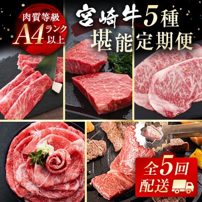 宮崎牛5ヶ月定期便 焼肉・スライス・ステーキ(5種)4大会連続内閣総理大臣賞[2406]　