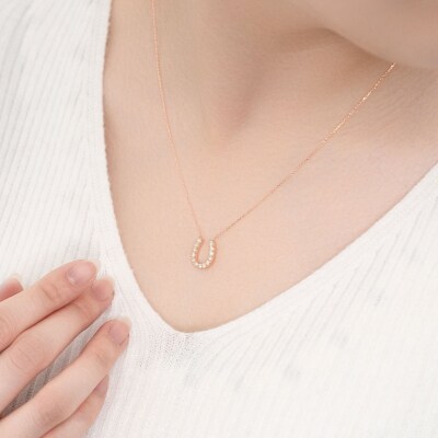 K18ピンクゴールド 馬蹄ダイヤモンドネックレス(0.32ct)63-8555 | 山梨  