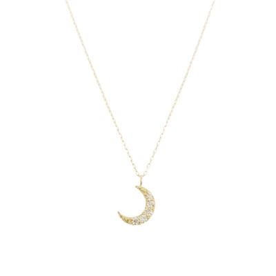 18金製 ハート&キューピッドダイヤ 0.1ct 三日月 ペンダントネックレス【1469126】