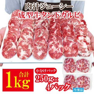 【ふるさと納税】肉汁ジューシー牛舌(下)カルビ成型肉焼肉用　計1kg(250g×4パック)