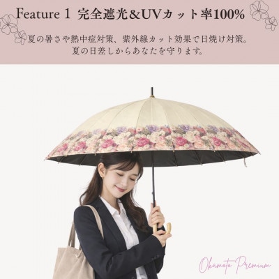 日傘 レディース ローズ柄 完全遮光 日本製 16本骨 晴雨兼用