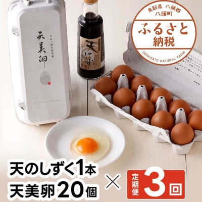 【3か月定期便】平飼い天美卵20個&たまごかけご飯専用醤油「天のしずく」セット〈大江ノ郷自然牧場直送