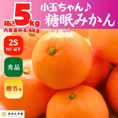 熟成 糖眠みかん 小玉ちゃん 秀品 箱込 5kg ( 内容量 4.4kg ) 2S サイズ以下