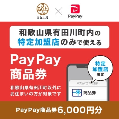 和歌山県有田川町　PayPay商品券(6,000円分)※地域内の一部の加盟店のみで利用可