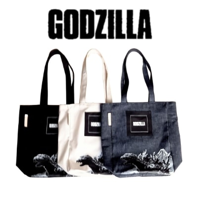 【山梨限定】ゴジラ・縦型コットントートバッグ(アイボリー)　ゴジラと富士山のプリント入り!