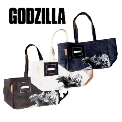 【山梨限定】ゴジラ・横型コットントートバッグ(アイボリー)　ゴジラと富士山のプリント入り!