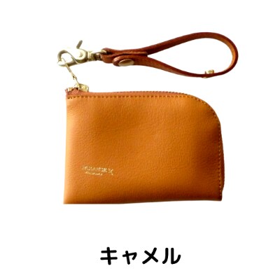 【牛革製】L字ファスナー　ミニウォレット&ストラップセット(大サイズ)キャメル　箱入りです!