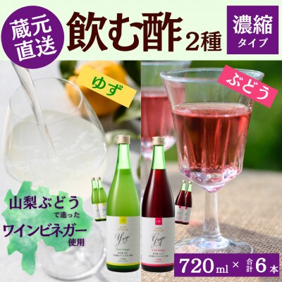 お酢のイメージを変える!ドリンクビネガー2種6本セット≪濃縮タイプ飲む酢/山梨産ワインビネガー使用≫