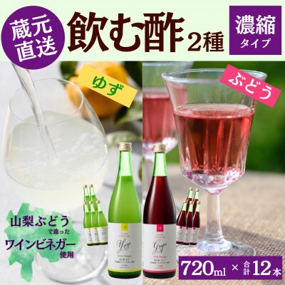 お酢のイメージを変える!ドリンクビネガー2種12本セット≪濃縮タイプ飲む酢/山梨産ビネガー使用≫