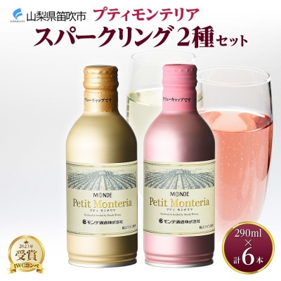 プティモンテリア スパークリング 2種飲み比べ 290ml 各3本 計6本 缶ワイン 山梨県 笛吹市