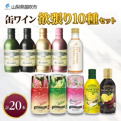缶ワイン 欲張り 10種 飲み比べ セット 各2本 計20本 モンデ酒造 山梨県 笛吹市