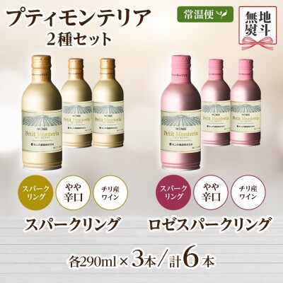 【熨斗】プティモンテリア スパークリング 2種 飲み比べ 290ml 各3本 計6本 山梨県笛吹市