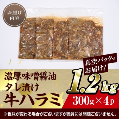 濃厚味噌醤油タレ漬け牛ハラミ肉 (合計1.2kg・300g×4p) 