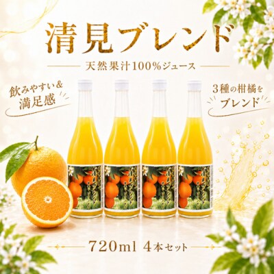 清見ブレンドジュース ストレート 720ml × 4本 中山農園