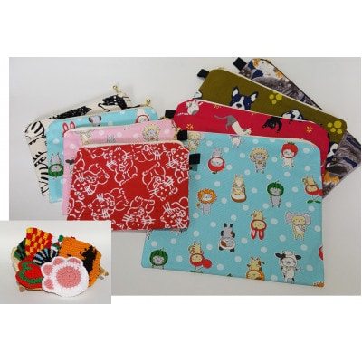 【保護猫応援!】グッズセット　ポーチM・L、オリジナルカレンダー、手作りアクリルたわし入り