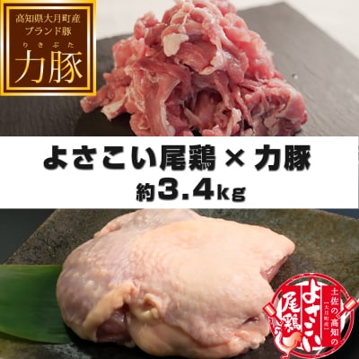 【高知県 大月町のブランド銘柄】よさこい尾鶏&times;力豚 約3.4kg