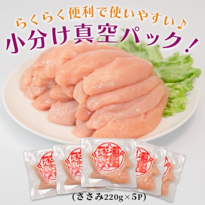 国産 鶏ささみ 1.1kg (220g×5P) 小分け 冷凍 高たんぱく 低脂質 よさこい尾鶏