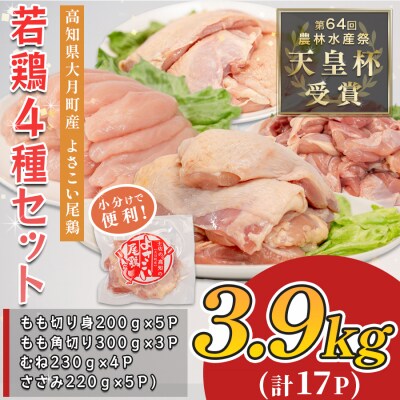 国産 鶏肉 4種 3.9kg もも むね ささみ 小分け 冷凍 高たんぱく 低脂質 よさこい尾鶏