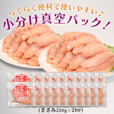 国産 鶏ささみ 4.4kg (220g×20P) 小分け 冷凍 高たんぱく 低脂質 よさこい尾鶏