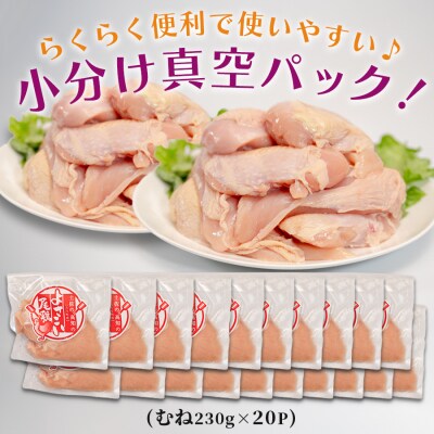 国産 鶏むね肉 約4.6kg (約230g×20P) 低脂質 高たんぱく 冷凍 小分け よさこい尾鶏