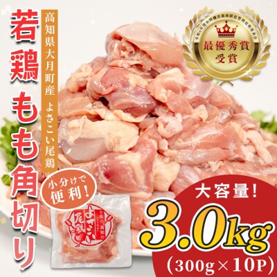 国産 鶏もも角切り 3kg (300g×10P) 唐揚げ用 小分け 冷凍 時短 弁当 高知県大月町