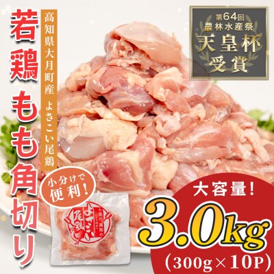 国産 鶏もも角切り 3kg (300g×10P) 唐揚げ用 小分け 冷凍 時短 弁当 高知県大月町