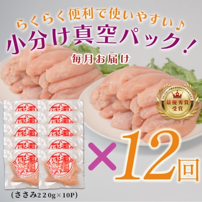 【定期便 12回】よさこい尾鶏 ささみ 2.2kg(220g×10パック)