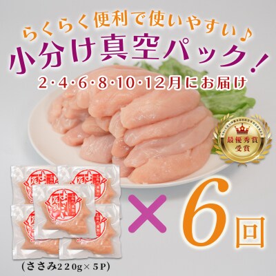 【定期便 6回】よさこい尾鶏 ささみ 1.1kg(220g×5パック)