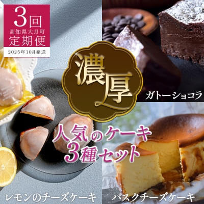 【定期便 3回】濃厚!人気のケーキ3種セット(年内にお届け)