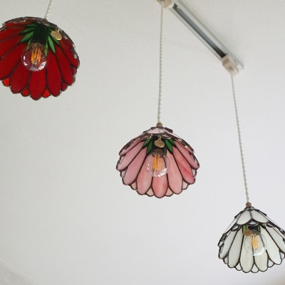 ステンドグラス　ガーベラのペンダントランプ(ピンク)