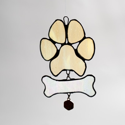 ステンドグラス 犬の肉球 わんわん 骨 オーナメント 手作り インテリア雑貨  ハンドメイド 雑貨