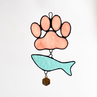 ステンドグラス 猫の肉球 にゃんにゃん 魚 オーナメント 手作り インテリア雑貨 ハンドメイド 雑貨