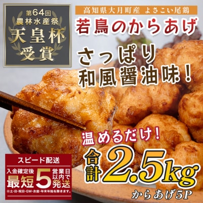 国産 よさこい尾鶏 鶏肉 唐揚げ 2.5kg 冷凍 簡単調理 時短調理 レンジ おかず お弁当
