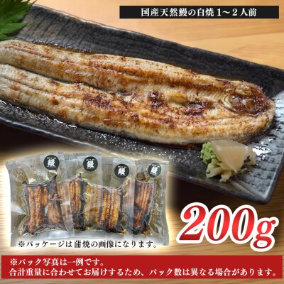 希少 国産天然うなぎ白焼き 約1～2人前 200g 備長炭焼き 冷凍 うなぎ 白焼 四万十川