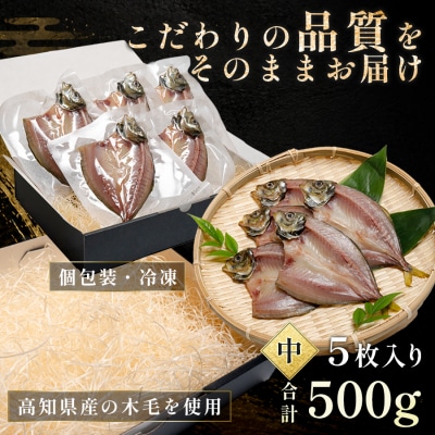 あじの開き 恋あじ 中 5枚入り 500g 高級干物 アジ干物 焼き魚 個包装 冷凍 天日塩 贈答
